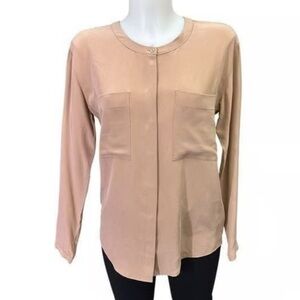 Everlane Blush Pink Silk Button Down Shirt w. Mandarin Collar Size Small